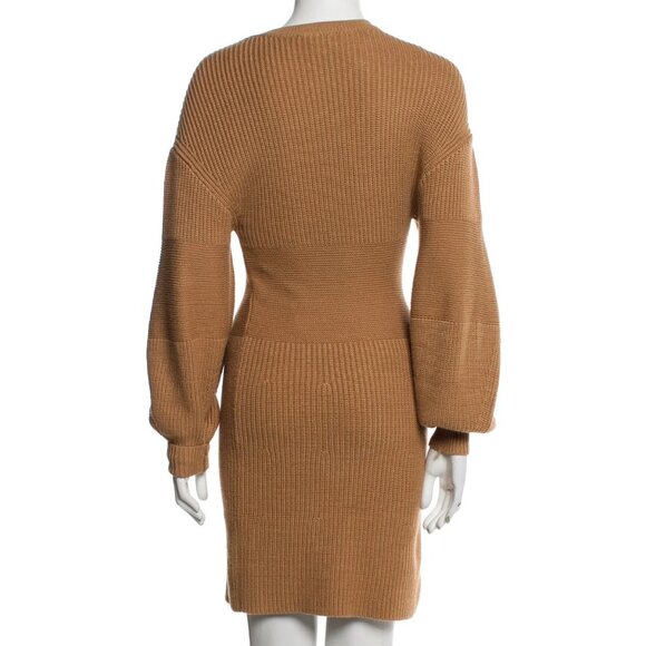 Staud Marylebone Sweater Dress Size S Camel Brown Ribbed‎ Knit Long Sleeve - Picture 3 of 5